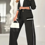 French Blazer Set – Button-Up Top + Wide-Leg Trousers