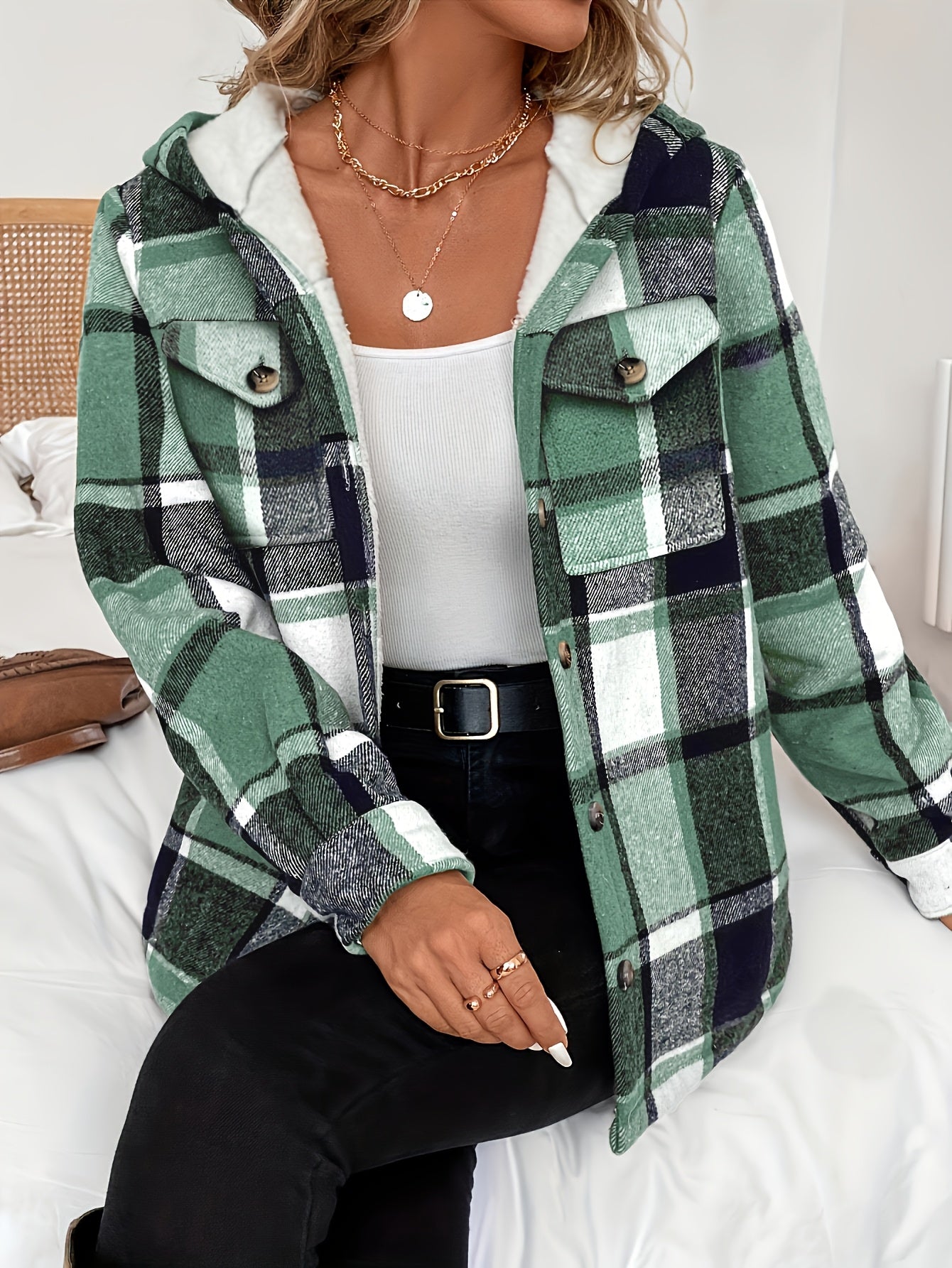 Women’s Plaid Hooded Fleece Jacket