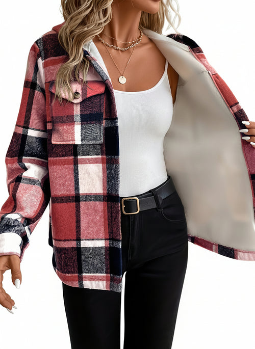 Women’s Plaid Hooded Fleece Jacket